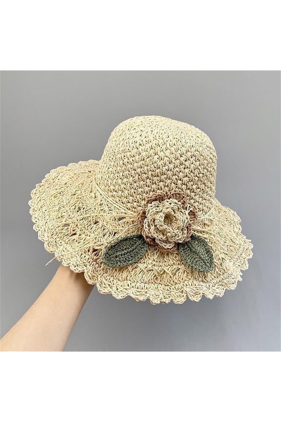 Women's Beach Sun Straw Hat Uv Upf 50+ Travel Foldable Brim Summer Uv Hat Elegant Crochet Hat with Ruffle Detail Womens Hats for Summer Beach Wide Brim Sun Hat Beige One Size