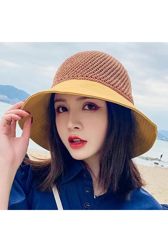 Women's Beach Sun Straw Hat Uv Upf 50+ Travel Foldable Brim Summer Uv Hat Sun Hat Beach Sun Hat Hollowed Out Bow Hat Sun Visor Sunscreen Fisherman's Hat Yellow One Size