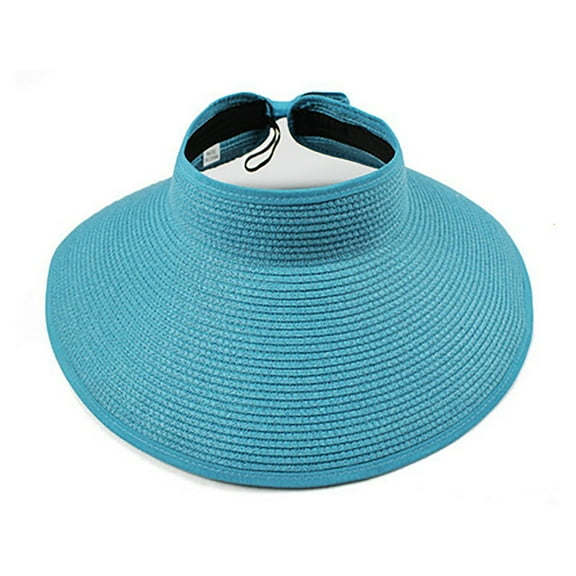 Holzkary Women's Beach Sun Straw Hat Uv Upf 50  Travel Foldable Brim Summer Uv Hat Sun Visor Hats for Women Wide Brim Roll Up Ponytail Summer Beach Hat Upf Packable Foldable Travel Blue One Size