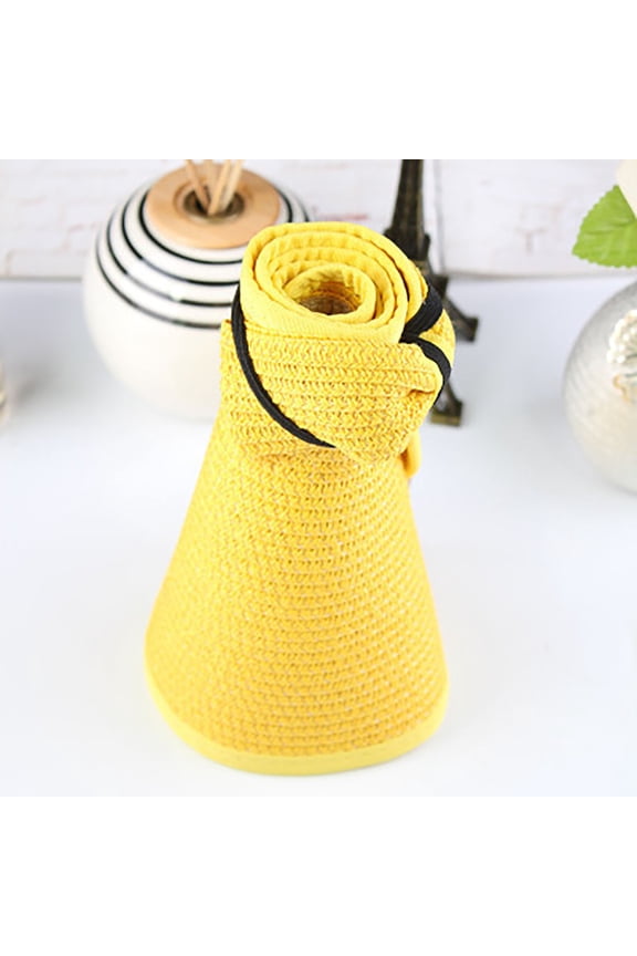 Women's Beach Sun Straw Hat Uv Upf 50+ Travel Foldable Brim Summer Uv Hat Sun Visor Hats for Women Wide Brim Roll Up Ponytail Summer Beach Hat Upf Packable Foldable Travel Yellow One Size