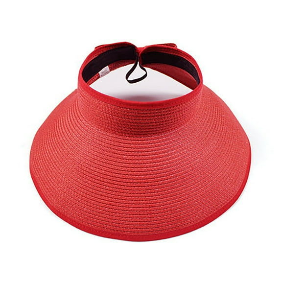 Holzkary Women's Beach Sun Straw Hat Uv Upf 50  Travel Foldable Brim Summer Uv Hat Sun Visor Hats for Women Wide Brim Roll Up Ponytail Summer Beach Hat Upf Packable Foldable Travel Red One Size