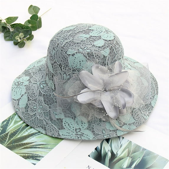 Holzkary Women's Beach Sun Straw Hat Uv Upf 50+ Travel Foldable Brim Summer Uv Hat Women's Church Kentucky Derby Fascinator Bridal Tea Party Wedding Hat Blue One Size