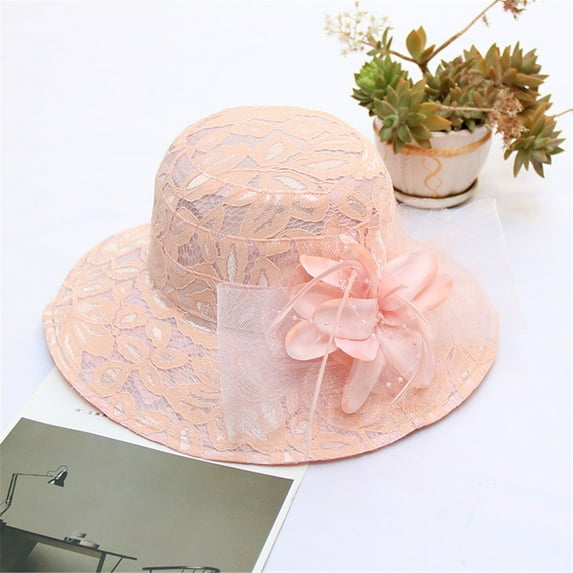 Holzkary Women's Beach Sun Straw Hat Uv Upf 50+ Travel Foldable Brim Summer Uv Hat Women's Church Kentucky Derby Fascinator Bridal Tea Party Wedding Hat Pink One Size