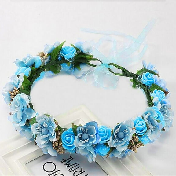 Holzkary Women's Boho Flower Crown Adjustable Sunflower Floral Headband Wedding Bridal Headpiece Women Bridal Flower Garland Headband Flower Crown Hair Wreath