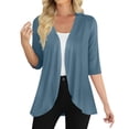 thumbnail image 1 of Holzkary Women's Cardigan 3/4 Sleeves Open Front Lightweight Cardigan Draped Ruffles Knit Cardigan Women's Casual 3/4 Sleeve Cardigan Lightweight Soft Open Front Cardigans Light Blue M, 1 of 6