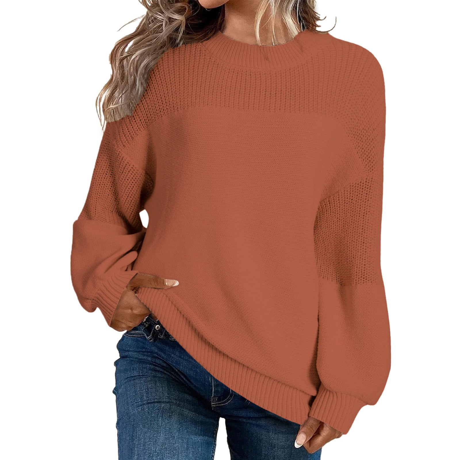 Holzkary Women's Casual Long Sleeve Sweaters Women's Casual Long Sleeve Sweaters Loose Crewneck Knit Solid Pullover Sweater Jumper Tops Loose Crewneck Knit Solid Pullover Sweater Jumper Tops B Xl