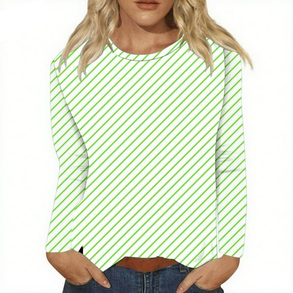 Holzkary Women's Casual Long Sleeve T-Shirt 2025 Fall Tunic Tops Dressy Trendy Basic Tees Blouses Loose Fit Crewneck Pullover Round Neck Shirts Slit Loose Fit Printed Blouses Pullover Green Xxl
