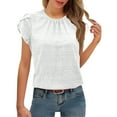 thumbnail image 1 of Holzkary Women's Casual Round Neck Basic Pleated Top Cap Sleeve Curved Keyhole Back Blouse Fashionable and Casual Spring and Summer New Round Neck Petal Sleeve Temperament Short Sleeved Top White Xxl, 1 of 9