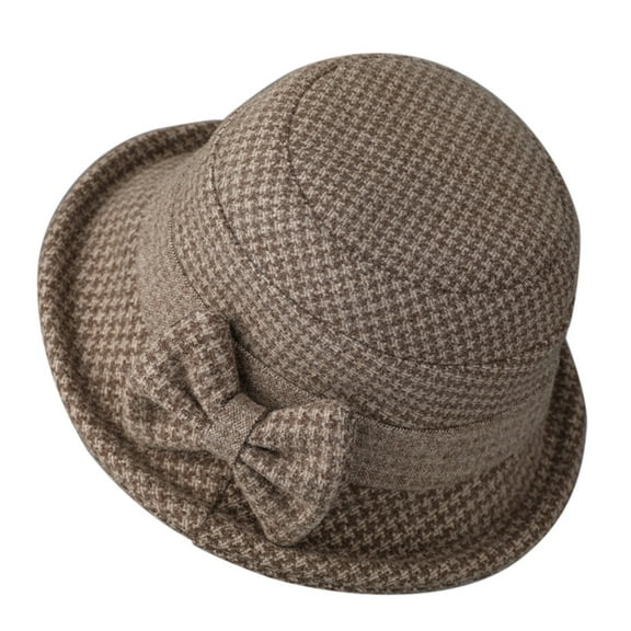 Holzkary Women's Cloche Bucket Hat 1920S Vintage Dress Winter Hats with Flower Accent Women's Autumn and Winter Dome Casual Fisherman Pot Hat Small Bowler Hat Khaki M