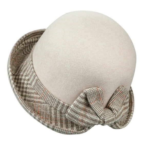 Holzkary Women's Cloche Bucket Hat 1920S Vintage Dress Winter Hats with Flower Accent Women's Autumn and Winter Dome Casual Fisherman Pot Hat Small Bowler Hat White M