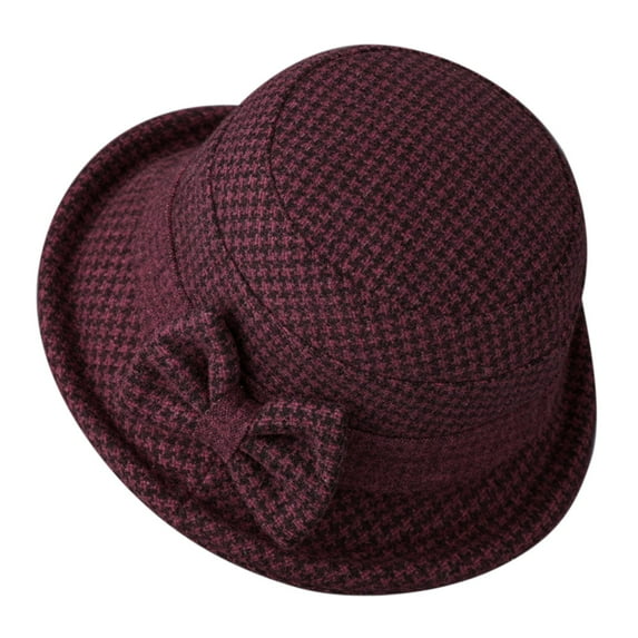 Holzkary Women's Cloche Bucket Hat 1920S Vintage Dress Winter Hats with Flower Accent Women's Autumn and Winter Dome Casual Fisherman Pot Hat Small Bowler Hat Red M