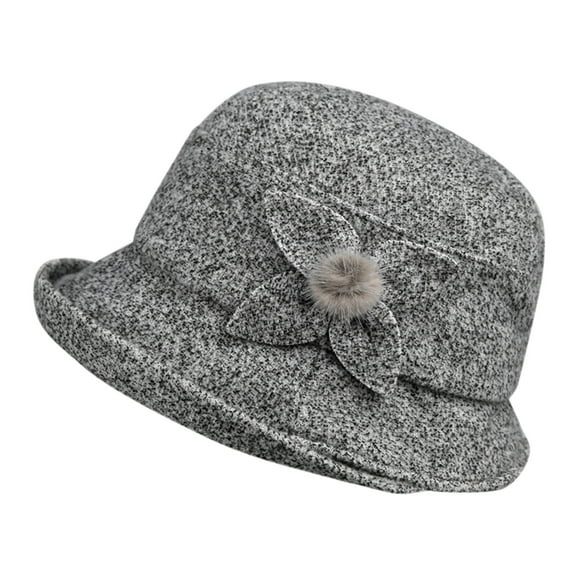 Holzkary Women's Cloche Bucket Hat 1920S Vintage Dress Winter Hats with Flower Accent Women's Autumn and Winter Dome Casual Fisherman Pot Hat Small Bowler Hat Grey M