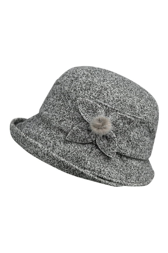 Women's Cloche Bucket Hat 1920S Vintage Dress Winter Hats with Flower Accent Women's Autumn and Winter Dome Casual Fisherman Pot Hat Small Bowler Hat Grey M