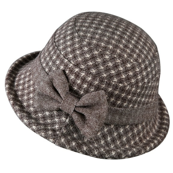 Holzkary Women's Cloche Bucket Hat 1920S Vintage Dress Winter Hats with Flower Accent Women's Autumn and Winter Dome Casual Fisherman Pot Hat Small Bowler Hat Coffee M