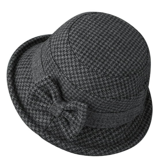 Holzkary Women's Cloche Bucket Hat 1920S Vintage Dress Winter Hats with Flower Accent Women's Autumn and Winter Dome Casual Fisherman Pot Hat Small Bowler Hat Grey M
