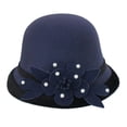 thumbnail image 1 of Holzkary Women's Cloche Bucket Hat 1920S Vintage Dress Winter Hats with Flower Accent Women's Autumn and Winter Flowers Round Top Casual Fisherman's Basin Cap Small Bowler Hat Navy M, 1 of 3