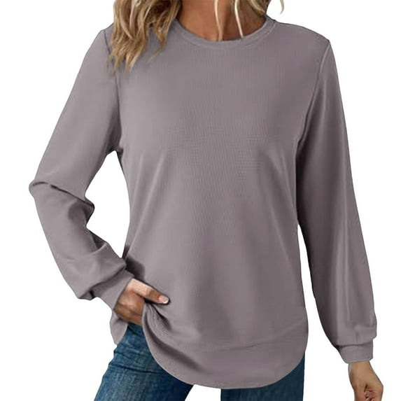 Holzkary Women's Crew Neck Long Sleeve Shirts Loose Tops Basic Tees 2025 Casual Comfy Fall Outfits Clothes Women's Casual Crew Neck Sweatshirt Knit Loose Soft Long Sleeve Pullover Tops Grey S