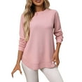 thumbnail image 1 of Holzkary Women's Crew Neck Long Sleeve Shirts Waffle Knit Loose Tops Basic Tees 2025 Casual Comfy Fall Outfits Clothes Side Split Basic Loose Tops 2025 Crew Neck Tops A Little Run Big Pink Xxl, 1 of 6