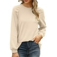 thumbnail image 1 of Holzkary Women's Crewneck Sweatshirts Lightweight Long Sleeve Tunic Tops Cute Pullover Shirts Women's Casual European and American Round Neck Bubble Sleeve Pullover Solid Color Loose Hoodie Khaki Xxl, 1 of 8