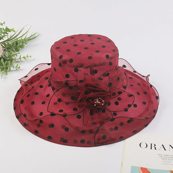 Holzkary Women's Derby Fascinator Hat Organza Church Polka Dot Wedding Tea Party Hats Wide Brim Sun Hat Church Dress Hat for Women Black Fascinators Bridal Tea Wedding Hat Wide Brim