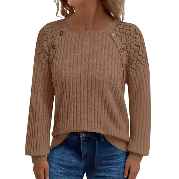 Holzkary Women's Fall Long Sleeve Tunic Tops Casual Crew Neck Dressy Shirt Lace Patchwork Blouses Pullover Sweaters Long Sleeve Shirts Lightweight Sweaters Shirt V Neck Lace Fall Clothes Orange 4Xl