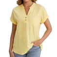 thumbnail image 1 of Holzkary Women's Fashion Casual V Neck Down Short Sleeve Top T Shirt Womens Short Sleeve Summer Tops Casual V Neck Button Down Shirts Loose Fitted Solid Color Tees Fashion Ladies Tops Yellow 3Xl, 1 of 9