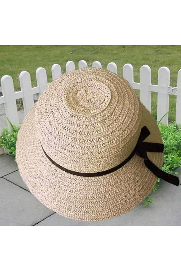 Women's Foldable Uv Protection Bowknot Wide Brim Floppy Beach Sun Visor Hats Breathable Summer Straw Hat Floppy Foldable Ladies Women Beach Sun Hat Beige Wide Brim