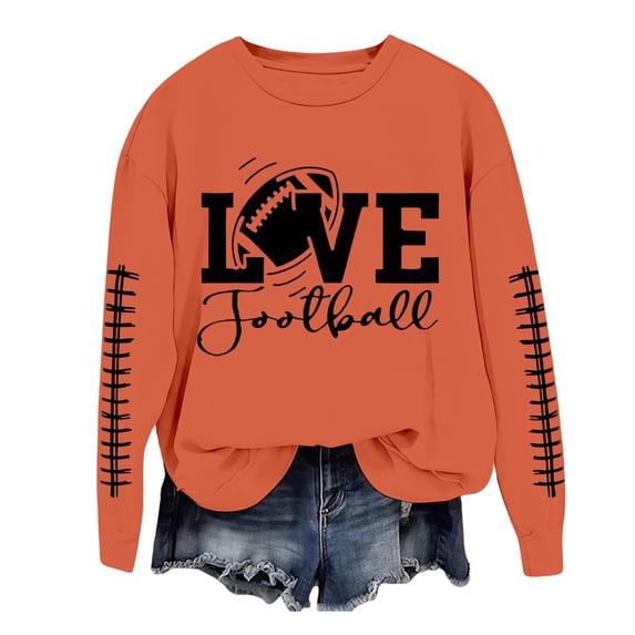Holzkary Women's Football Game Day Sweatshirt Graphic Print Sunday Long Sleeve Crewneck Fall Pullover Graphic Print Oversized Crewneck Sweatshirts Long Sleeve Pullover for Gameday Hoodies Orange S