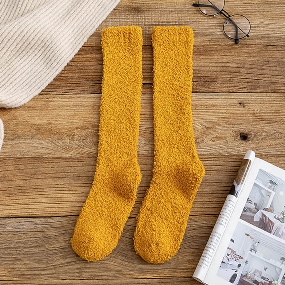 Holzkary Women's Fuzzy Knee High Socks,Soft Home Plush Sleeping Slipper Socks,Warm Winter Novelty Socks Unisex Women Fuzzy Socks Winter Coral Socks Middle Cute Solid Calf Socks