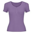 thumbnail image 1 of Holzkary Women's Henley T Shirts Summer Deep V Neck Ribbed Short Sleeve Slim Fit Button Tops Casual Tee Ice T Shirt Woven Sweater Versatile Thin V Neck Slimming Base Layer Worn Outside Light Violet M, 1 of 7