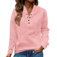 thumbnail image 1 of Holzkary Women's Hoodies Casual Long Sleeve Quilted Half Button Drop Shoulder Pullover Tops Knitted Long Sleeved Loose Sweatshirt for Women Loose Drawstring Hooded Sweatshirt Pink S, 1 of 8