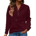 thumbnail image 1 of Holzkary Women's Hoodies Casual Long Sleeve Quilted Half Button Drop Shoulder Pullover Tops Knitted Long Sleeved Loose Sweatshirt for Women Loose Drawstring Hooded Sweatshirt Wine Xl, 1 of 8