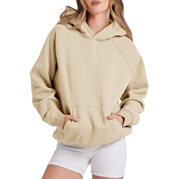 Holzkary Women's Hoodies Sweatshirts Cute Long Sleeve Tops Loose Pullover Shirts with Pocket Women Oversized Sweatshirt Casual Basic Long Sleeve Athletic Workout Pullover Fall Clothes Khaki L