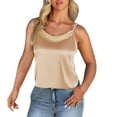 thumbnail image 1 of Holzkary Women's Lace Silk Satin Pajama Tank Tops V Neck Camisole Soft Spaghetti Strap Tops Loose Sleepwear Lace Suspenders Are Designed Sense Of Wearing A New Summer Plus Size Back Suit Beige L, 1 of 5