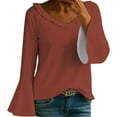 thumbnail image 1 of Holzkary Women's Long Bell Sleeve Tops V Neck Dressy Casual Shirts Ladies Loose Fit Blouses Tunic Fall T Shirts Women Loose Fit Long Sleeve Boat Neck Tops Casual Blouses Print Sleeve Tops Brick Red S, 1 of 6