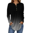 thumbnail image 1 of Holzkary Women's Long Sleeve Henley Tops V Neck Button Up Tops Casual Blouse Loose Fit T Shirts Pullover Tunics Long Sleeve Tops for Women Neck Casual Petite T Shirts Black L, 1 of 5
