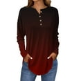 thumbnail image 1 of Holzkary Women's Long Sleeve Henley Tops V Neck Button Up Tops Casual Blouse Loose Fit T Shirts Pullover Tunics Long Sleeve Tops for Women Neck Casual Petite T Shirts Wine Xxl, 1 of 5