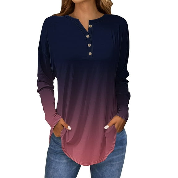 Holzkary Women's Long Sleeve Henley Tops V Neck Button Up Tops Casual Blouse Loose Fit T Shirts Pullover Tunics Long Sleeve Tops for Women Neck Casual Petite T Shirts Light Violet L