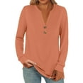 thumbnail image 1 of Holzkary Women's Long Sleeve Shirts 2025 Fall Fashion Dressy Casual Tops Trendy Henley Blouses Cute Work Outfits Clothes Fashion Casual Long Sleeve Buttons Solid Color Tops Shirts Blouses Tops Gold S, 1 of 7