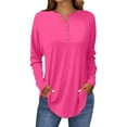 thumbnail image 1 of Holzkary Women's Long Sleeve Shirts Dressy Casual Loose Button Up V Neck Henley Tops 2025 Fall Basic Tee Blouse Long Sleeve Tops for Women Neck Casual Petite T Shirts Hot Pink 3Xl, 1 of 5
