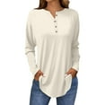 thumbnail image 1 of Holzkary Women's Long Sleeve Shirts Dressy Casual Loose Button Up V Neck Henley Tops 2025 Fall Basic Tee Blouse Long Sleeve Tops for Women Neck Casual Petite T Shirts Beige L, 1 of 5