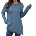 thumbnail image 1 of Holzkary Women's Long Sleeve Shirts Loose Fitted Crewneck Basic Tops Casual Tees Outfits Spring Clothes 2025 Solid Color O Neck Loose Long Sleeved Slit T Shirt Top for Women Autumn Winter 2025 E L, 1 of 7