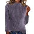 thumbnail image 1 of Holzkary Women's Mock Neck Top Sweater Lightweight Long Sleeve Soft Knit Pullover Tops Plain Crew Neck Thin Jumper Soft Knit Sweater Elegant Warm Winter Sweater Wool Pullover Women Purple M, 1 of 4