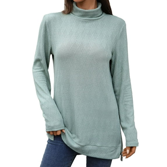 Holzkary Women's Mock Turtleneck Long Sleeve Shirts Lightweight Pullover Top New Solid Color High Neck Loose Long Sleeved Slit T Shirt Top for Women Autumn Winter 2025 C S