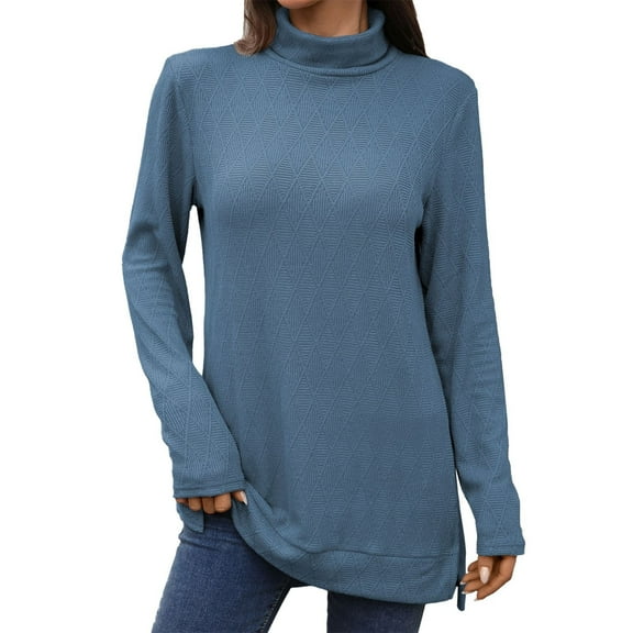 Holzkary Women's Mock Turtleneck Long Sleeve Shirts Lightweight Pullover Top New Solid Color High Neck Loose Long Sleeved Slit T Shirt Top for Women Autumn Winter 2025 A S