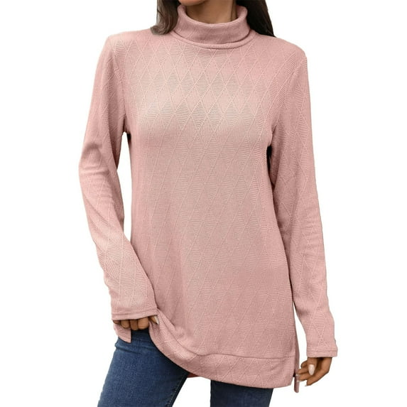 Holzkary Women's Mock Turtleneck Long Sleeve Shirts Lightweight Pullover Top New Solid Color High Neck Loose Long Sleeved Slit T Shirt Top for Women Autumn Winter 2025 B L