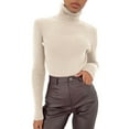 thumbnail image 1 of Holzkary Women's Mock Turtleneck Sweaters Long Sleeve Lightweight Base Layer Shirts Casual Comfy Slim Fit Blouses T-Shirts Knit Slim Fit Top Soft Slim Fit Knitted Warm Pullover Sweater Beige One Size, 1 of 9