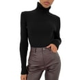 thumbnail image 1 of Holzkary Women's Mock Turtleneck Sweaters Long Sleeve Lightweight Base Layer Shirts Casual Comfy Slim Fit Blouses T-Shirts Knit Slim Fit Top Soft Slim Fit Knitted Warm Pullover Sweater Black One Size, 1 of 9