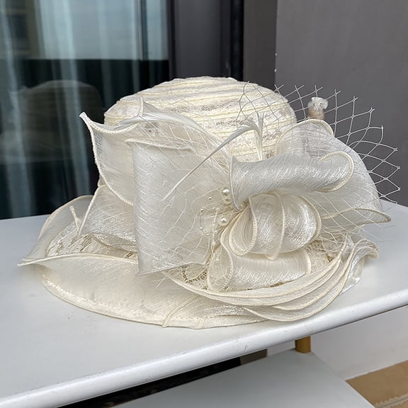 Holzkary Women's Organza Church Kentucky Derby Hat Kentucky Derby Cocktail Flower Hat Wedding Guest Hat Fancy Elegant Dress Hat Wide Brim Leaf Flower Bridal Shower Hat Women Church Hat Fascinator Hat