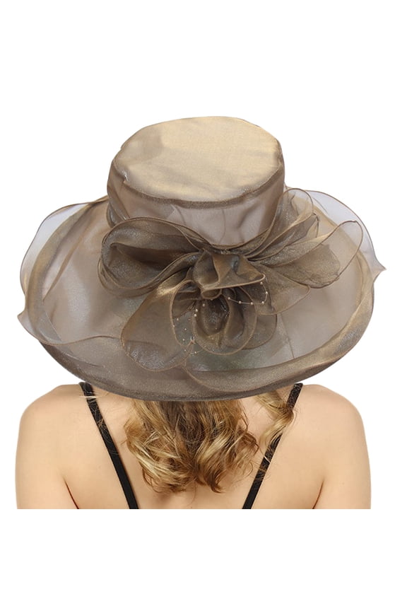 Women's Organza Church Tea Party Wedding Fascinator Hat Uv-Anti Wide Brim Sun Hats Derby Hats for Women 2025 Womens Summer Dress Hat Wide Flower Bridal Shower Hat Sun Hats Beach Hat